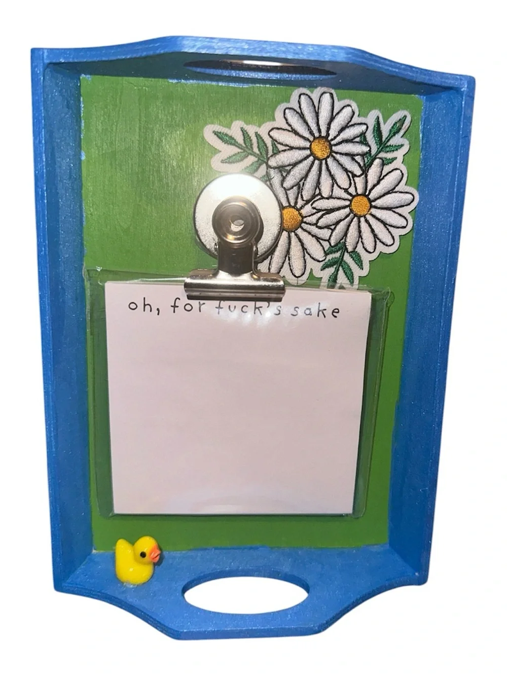 Handcrafted “serving tray” list holder